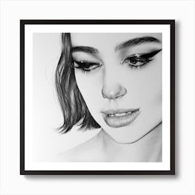 Dua Lipa Pencil Drawing Monochrome Black and White Minimal Realism Traditional Art Art Print