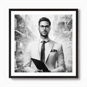 Businessman In A Futuristic City Art Print