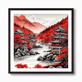 Chinese Landscape Mountains Ink Painting (5) 3 Art Print