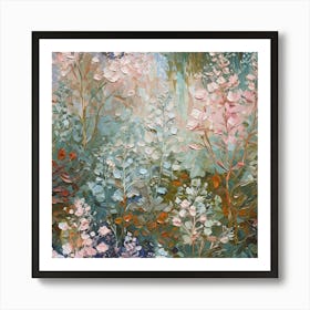 Beautiful Botanical Plants Shades Of Blush Pink Pale Blue And Mint Green Art Print