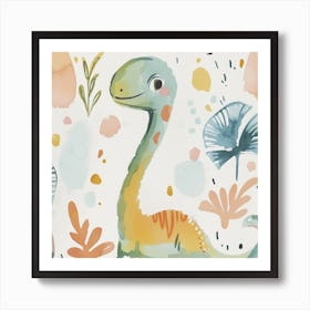 Cute Muted Pastel Gallimimus Dinosaur 1 Art Print