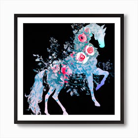 Floral Horse Silhouette (1) Art Print