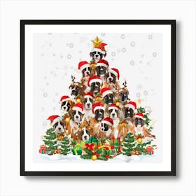 Boxer Dog Christmas Tree Santa Hat Pajama Ugly Sweater Art Print