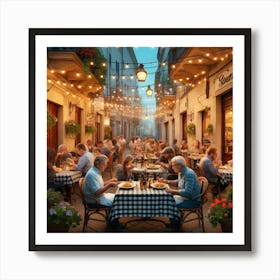 Italian Bistro Night Wall Print Art A Delightful Scene Of An Italian Bistro, Perfect For Adding Warmth And Charm To Any Restaurant Space Art Print