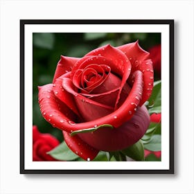 Red Rose With Water Droplets Art Print