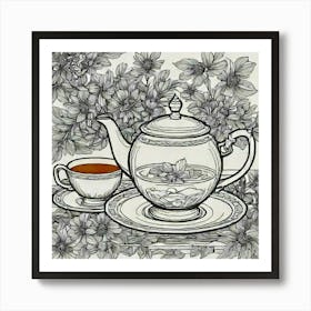 Teapot And Flowers Art Print