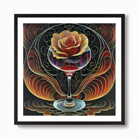 A rose in a glass of water among wavy threads 1 Art Print