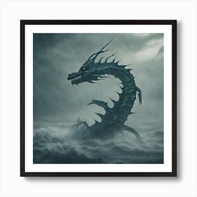 Leviathan Rising 1/4 (sea monster snake dragon mist fog mystic fantasy storm sinbad greek roman Cetus Echidna Hydra Scylla Jörmungandr) Art Print