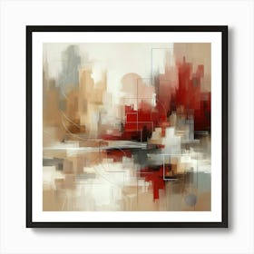 Abstract Art, Neutral Painting Red, Beige And Grey Art Print