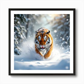 Tiger In The Snow Art Print