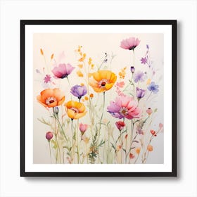 AI Botanic Ballet: AI's Floral Watercolor Poetry Art Print