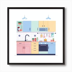 Kitchen Interior Flat Vector Illustration 4 Art Print