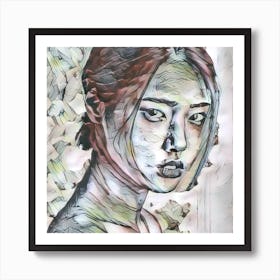 Portrait of woman in gray Art Print