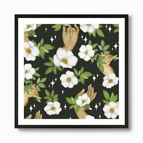 Delicate hand holding a wild flower Art Print