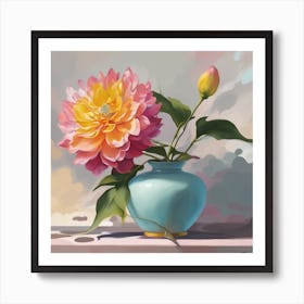 Dahlia In A Blue Vase Art Print