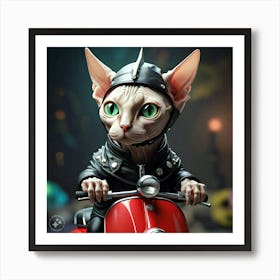 Sphinx Cat Riding Red Scooter 1 Art Print