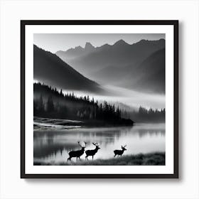 Deer In The Mist 3 Art Print