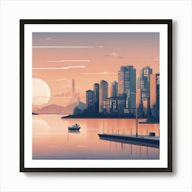 Cityscape At Sunset Art Print