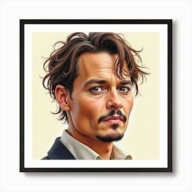 Johnny Depp In A Warm Watercolor Palette, Expressive Eyes, Soft Lines Art Print