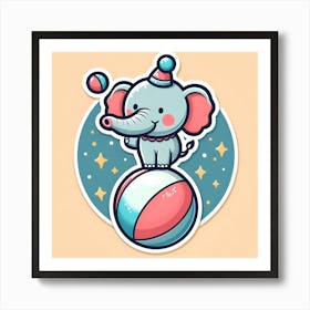 Cute Elephant On A Ball Art Print