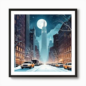 Winter Night Travel Poster New York City Usa Art Print