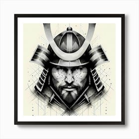 Ancient Samurai - Abstract Line Art Illustration 242 Art Print