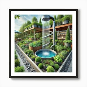 A Rainwater Collection System On A Rooftop Garden Art Print