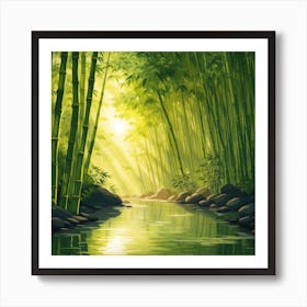 A Stream In A Bamboo Forest At Sun Rise Square Composition 323 Art Print