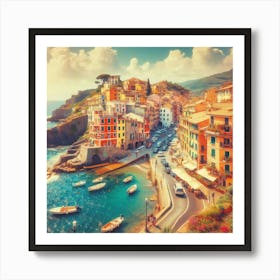 An Image Of Streets By Mediterranean Sea In Italy During Summer, Bright, Colorful And Beautiful (4) Art Print