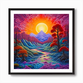 Mountain Sun Romantic Earth Art Print