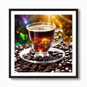 Coffee Cup On Coffee Beans Art Print