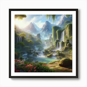 Waterfalls In The Forest paintings art print Art Print