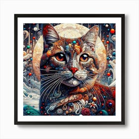 Cat in the Style of Collage-inspired 3 Art Print