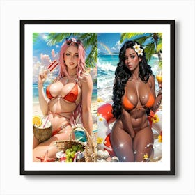 Two Women On The Beach 1 Art Print