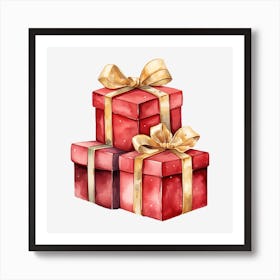 Watercolor Christmas Gift Boxes 1 Art Print