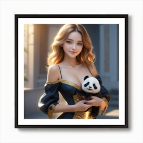 Chinese Girl With Panda Bear 1 Art Print