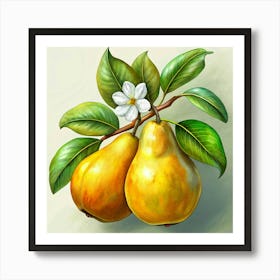 Two Yellow Pears With Flower Art Print