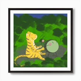 Happy Tiger Drum Square Art Print