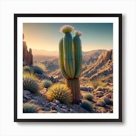 An Saguaro Growing On A Desert Mountain Hillside 1 Art Print