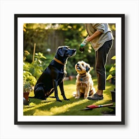 Two Dogs In The Garden Art Print