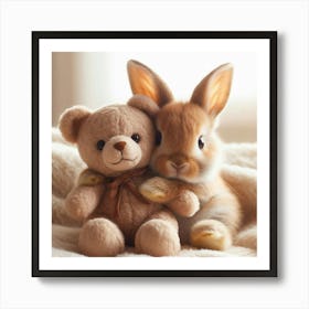 Bunny Hugging Teddy Bear Art Print