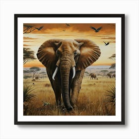Elephant In The Savannah Art Print