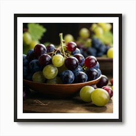 Grapes On Wooden Table Art Print