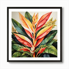 Flower Motif Painting Heliconia Art Print Art Print