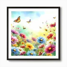 Flower Garden With Butterflies Art Print