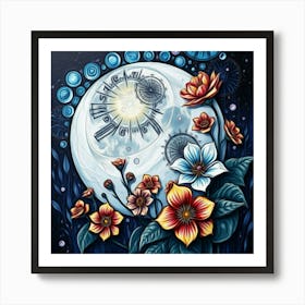 Clock And Flowers Art Print