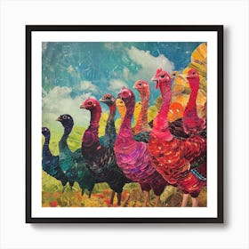 Retro Rainbow Turkey Collage 2 Art Print