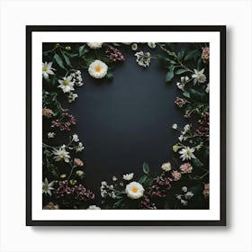 Floral Wreath On A Black Background 2 Art Print