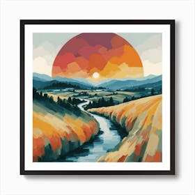 The wide, multi-colored array has circular shapes that create a picturesque landscape 14 Art Print