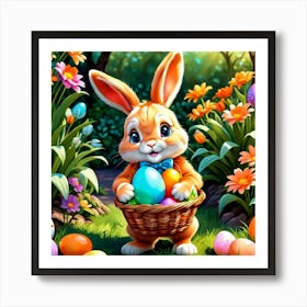 Easter Bunny With Basket Art Print